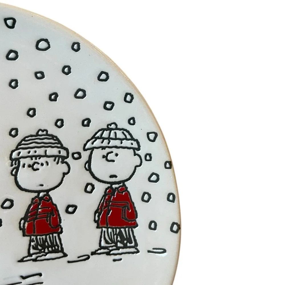 Peanuts Snoopy in Puffer Jacket Snow Appetizer Plates 6in Set of 4 Ceramic NEW